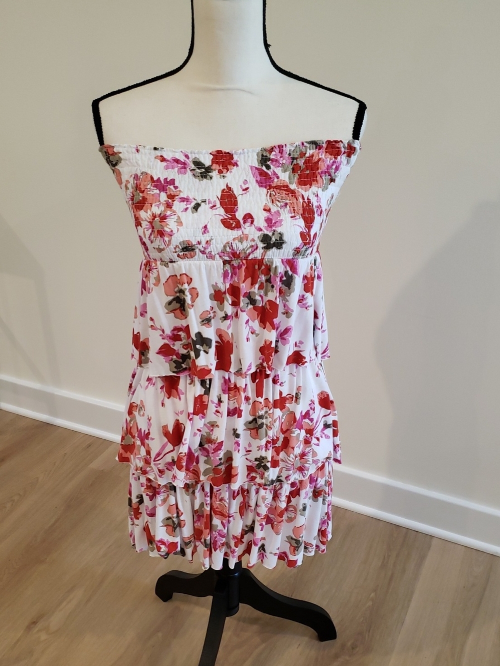 Lascana for Venus Floral Strapless Tiered Dress White, Pink and Rose